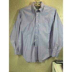 Lauren Ralph Lauren Dress Shirt Blue‎ Striped Long Sleeve Non Iron Size 17 34/35